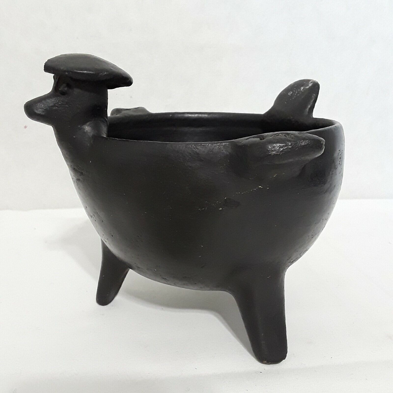 Antique South or Central American Blackware Black Clay Pottery Bowl Zoomorphic