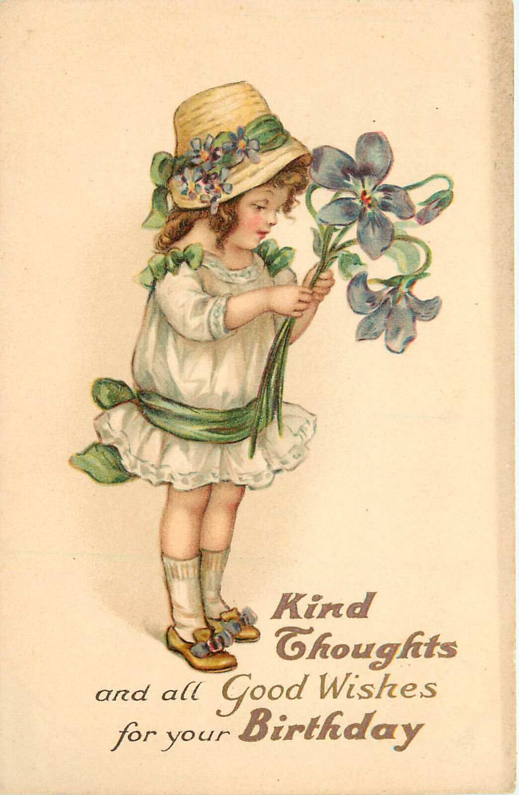 Tuck Postcard Birthday Children 822 C.M. Burd Girl W/ Exaggeration Blue Flowers