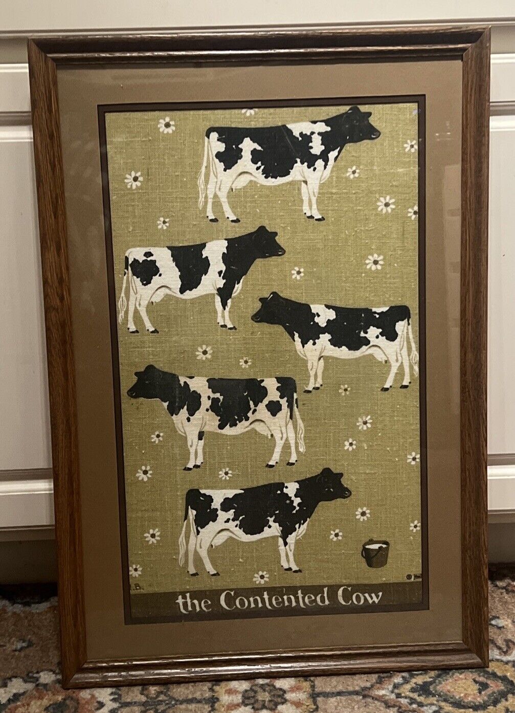 Holstein Kay Dee Printed The Contented Cow Linen Tea Towel Frame USA 1970s-1980s