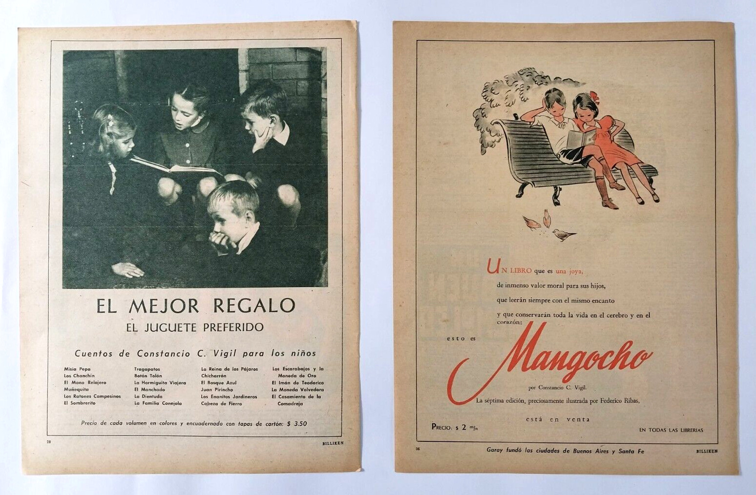 1940s Argentina Lot x2 Constancio C. Vigil\'s Orig Clippings Ads Children\'s Books