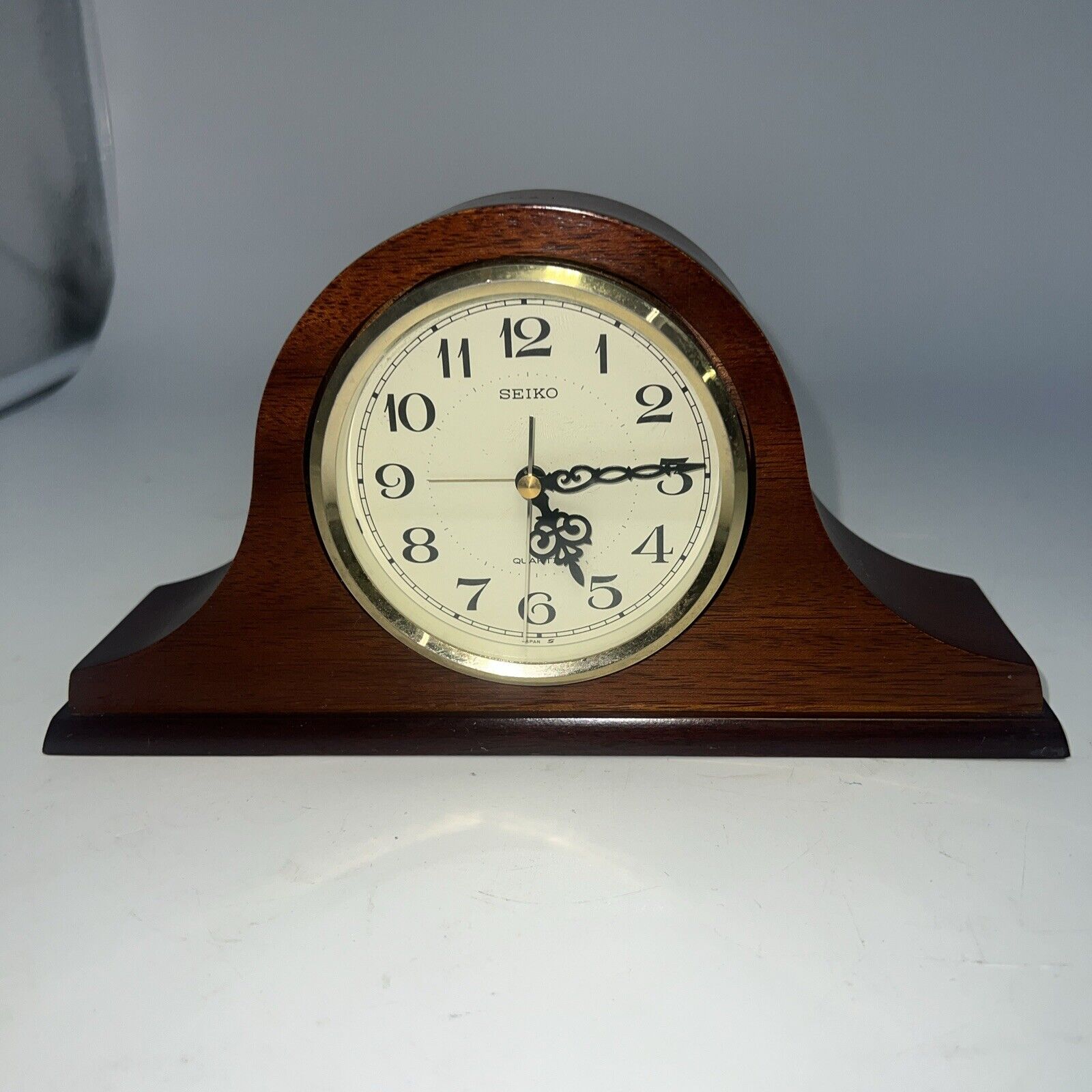 Seiko Wooden Quartz Alarm Clock QP294B Desk Mantle Clock W/Alarm - Working