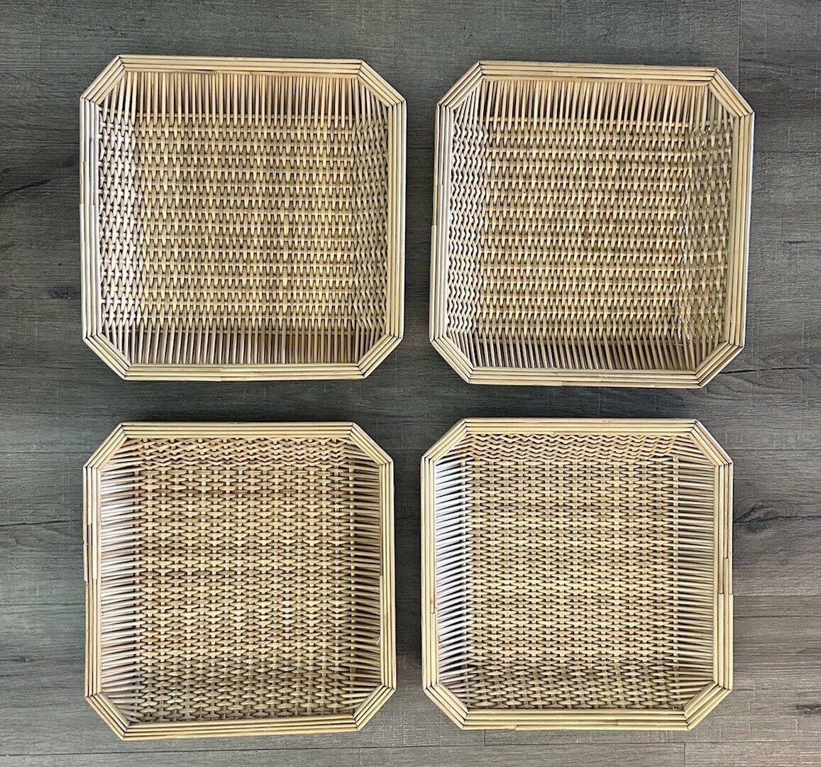 4 Woven Wicker Tray Basket Wall Home Decor Coffee Table Organization 14 X 14 EC