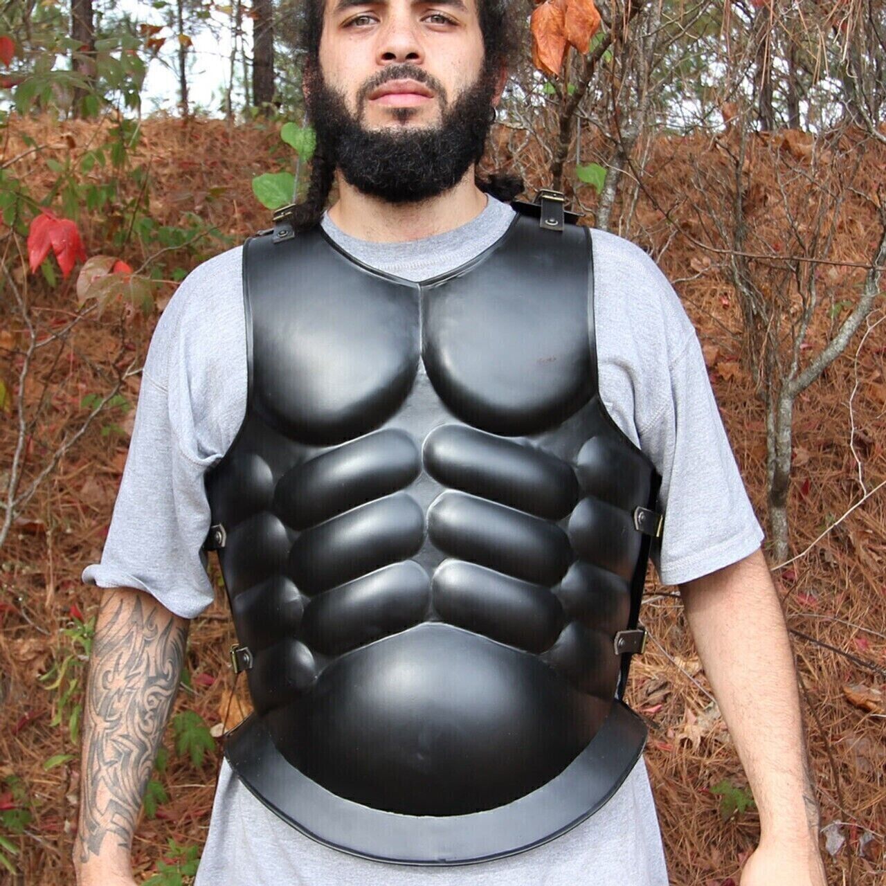 Medieval Roman Greek Muscle Armor Cuirass LARP Costume Black Armory Halloween