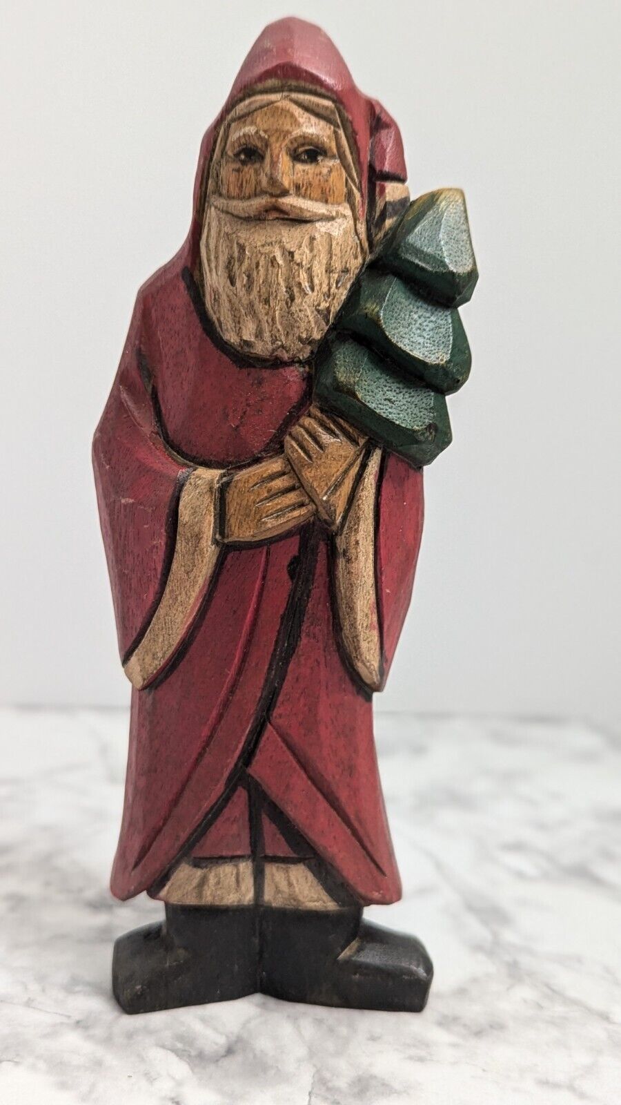 Vintage/Antique Folk Carved Santa Wooden Figurine 8 1/2