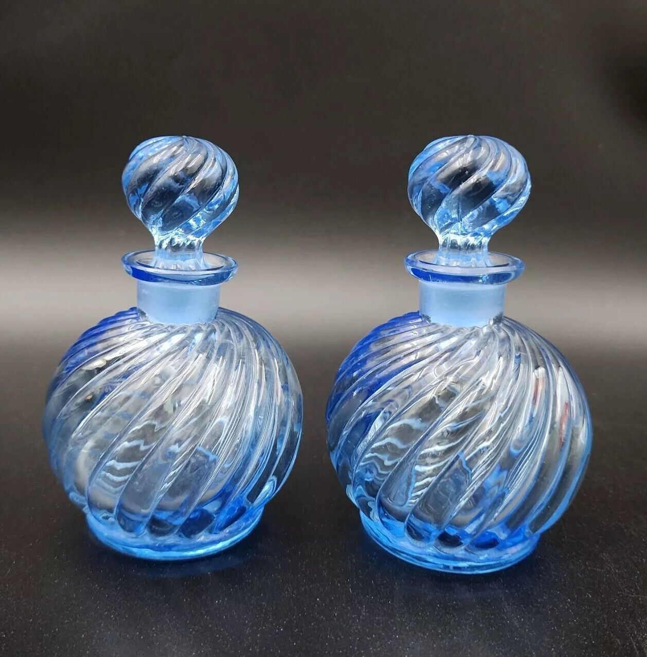 VINTAGE Czech Perfume Bottle Wirh Stopper Signed Optic Saphire Blue