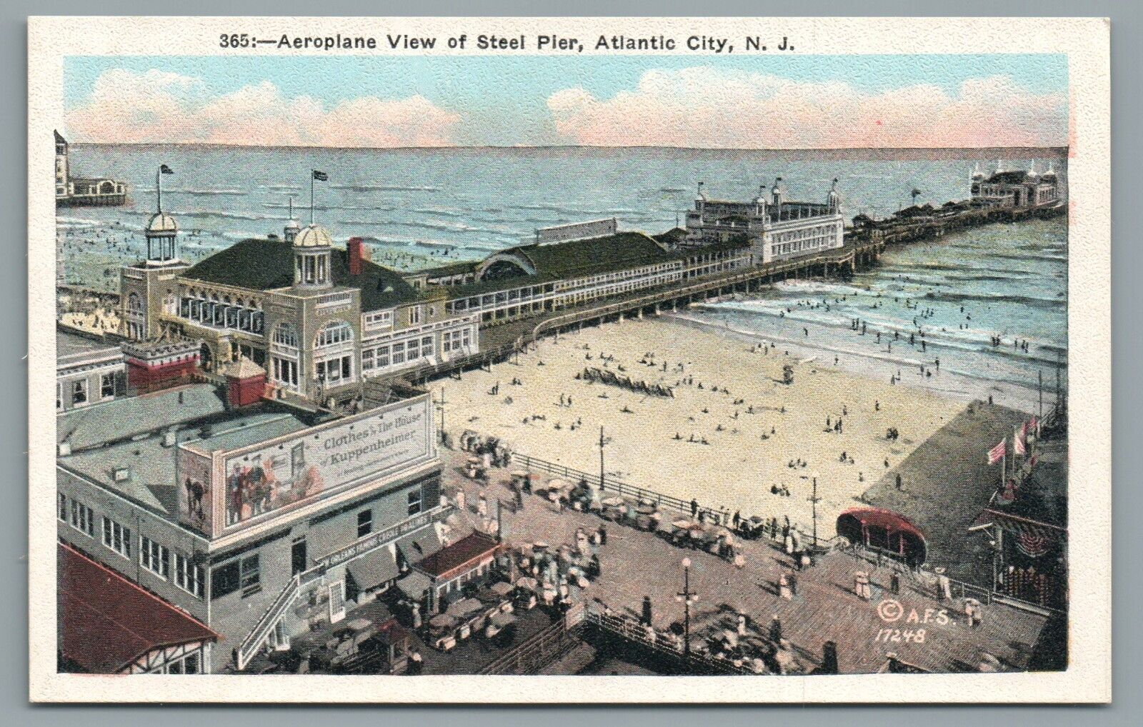 Aeroplane View of Beach Steel Pier Atlantic City NJ New Jersey Vintage Postcard