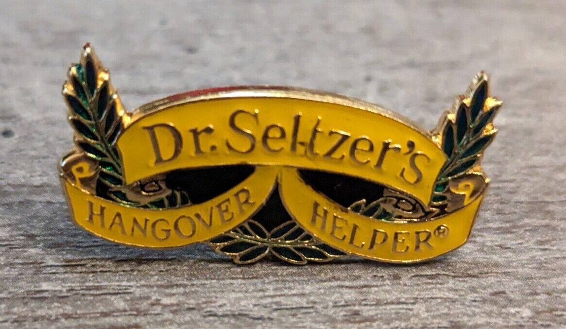 Rare Dr. Seltzer\'s Hangover Helper Advertising Vintage  Yellow Enamel Lapel Pin