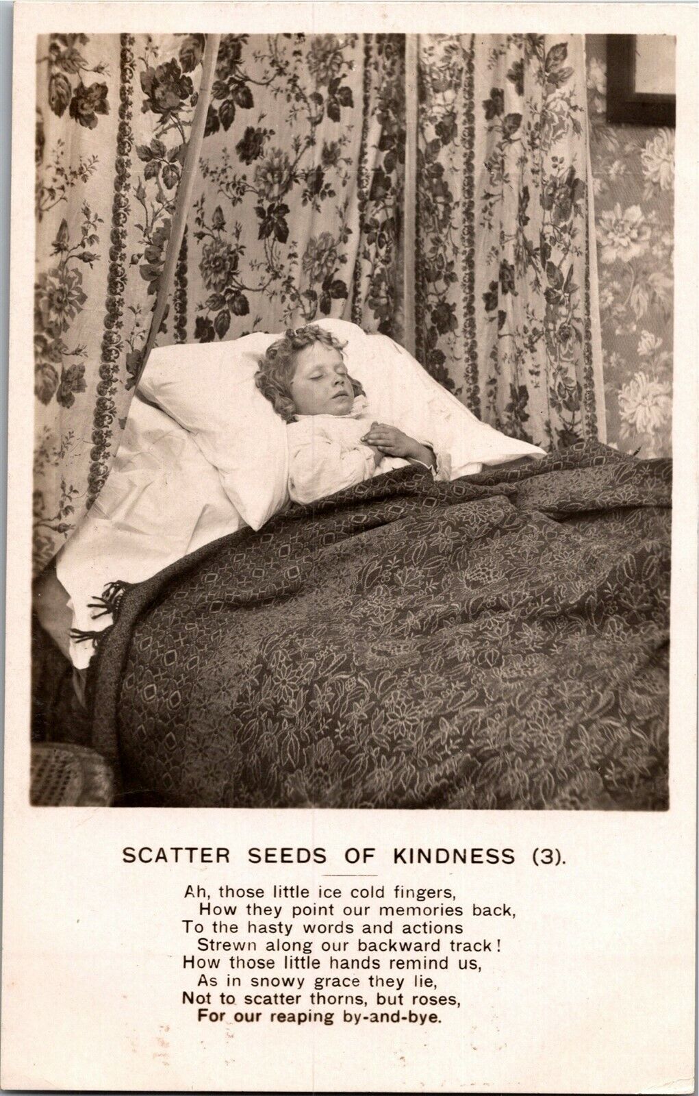 RPPC Scatter Seeds of Kindness 3 Dying Child in Bed Bamforth Postcard E30