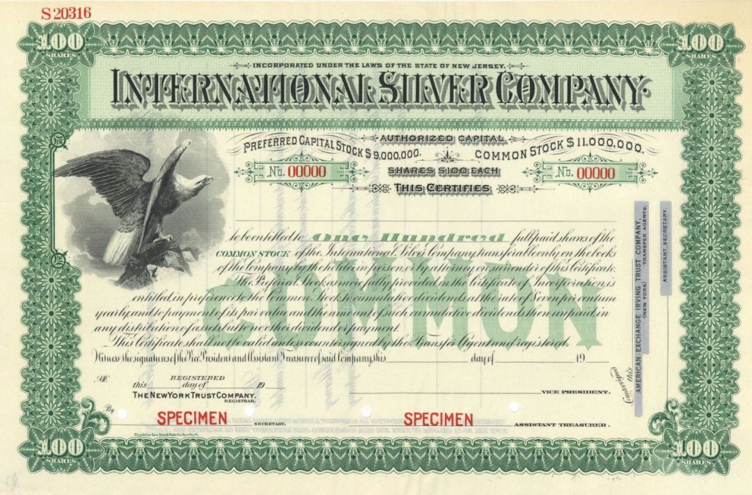 International Silver Co. - Specimen Stock - Specimen Stocks & Bonds