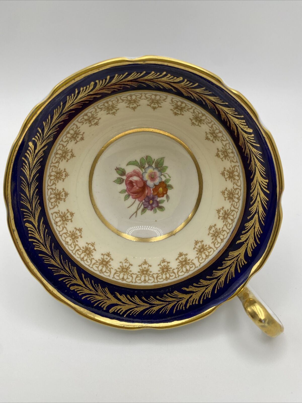 Aynsley Tea Cup In Cobalt Blue With Floral Pattern Gold Gilt, No Saucer