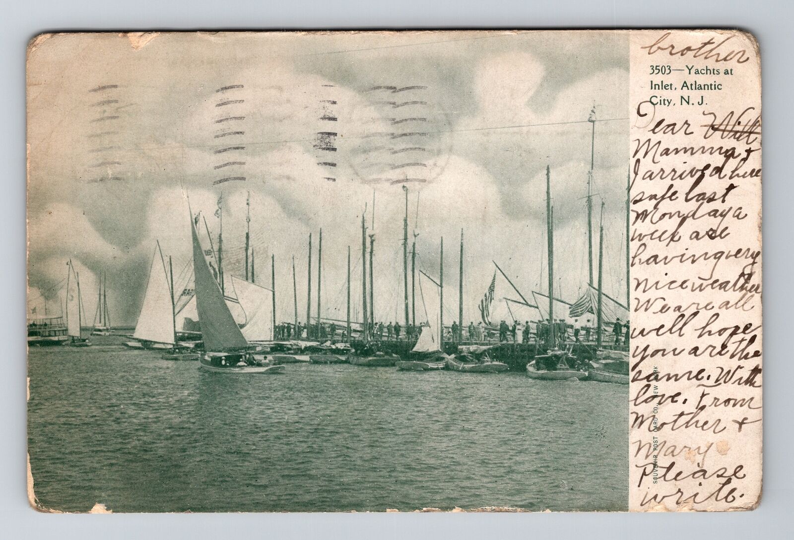 Atlantic City NJ-New Jersey, Yachts At Inlet, c1905 Vintage Souvenir Postcard