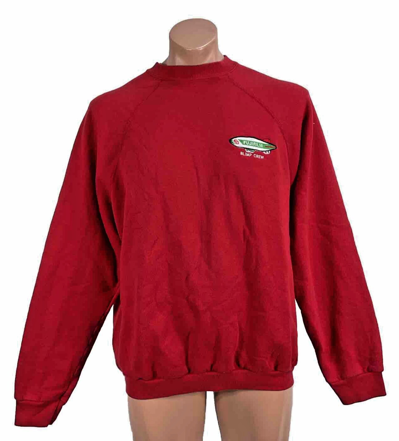 Vintage FUJIFILM Blimp Crew Red Embroidered Advertising Sweatshirt Employee XL