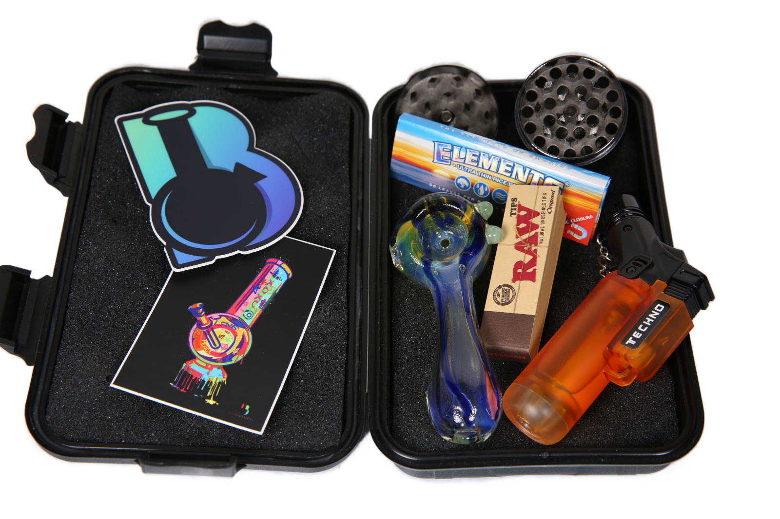 Tobacco Smoking Travel Kit Glass Pipe Assorted Colors Smoking Accessories + Case