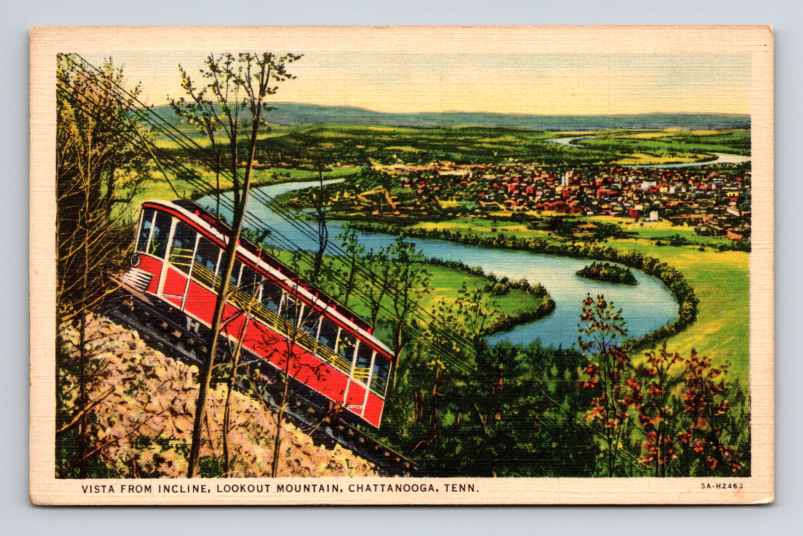 1935 Linen Postcard Chattanooga TN Tennessee Lookout Mountain Vista From Incline