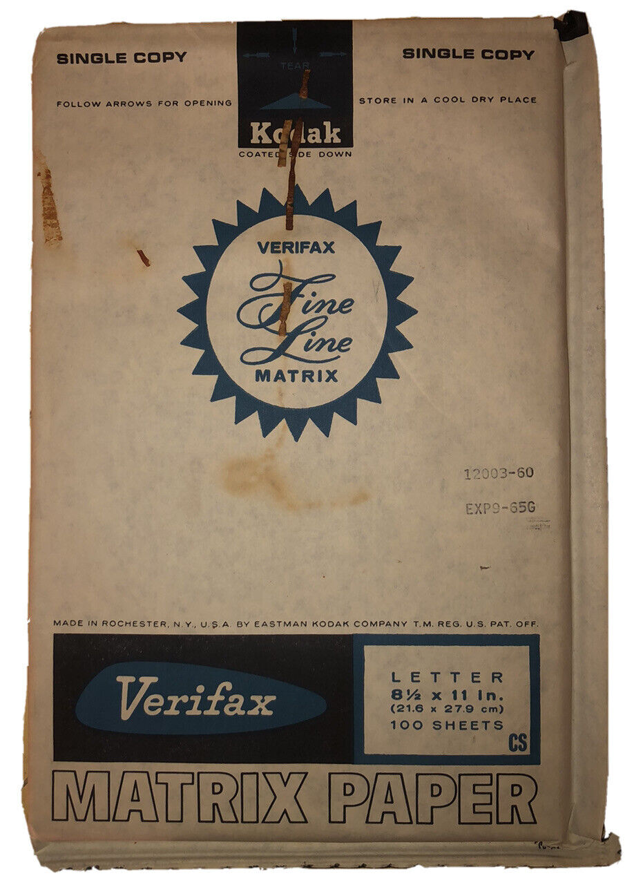 Kodak Verifax Matrix Paper Fine Line Single Copy 100-Pack Sheets 1965 *Sealed* 