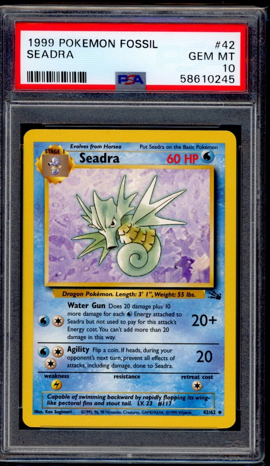 PSA 10 Seadra 1999 Pokemon Card 42/62 Fossil