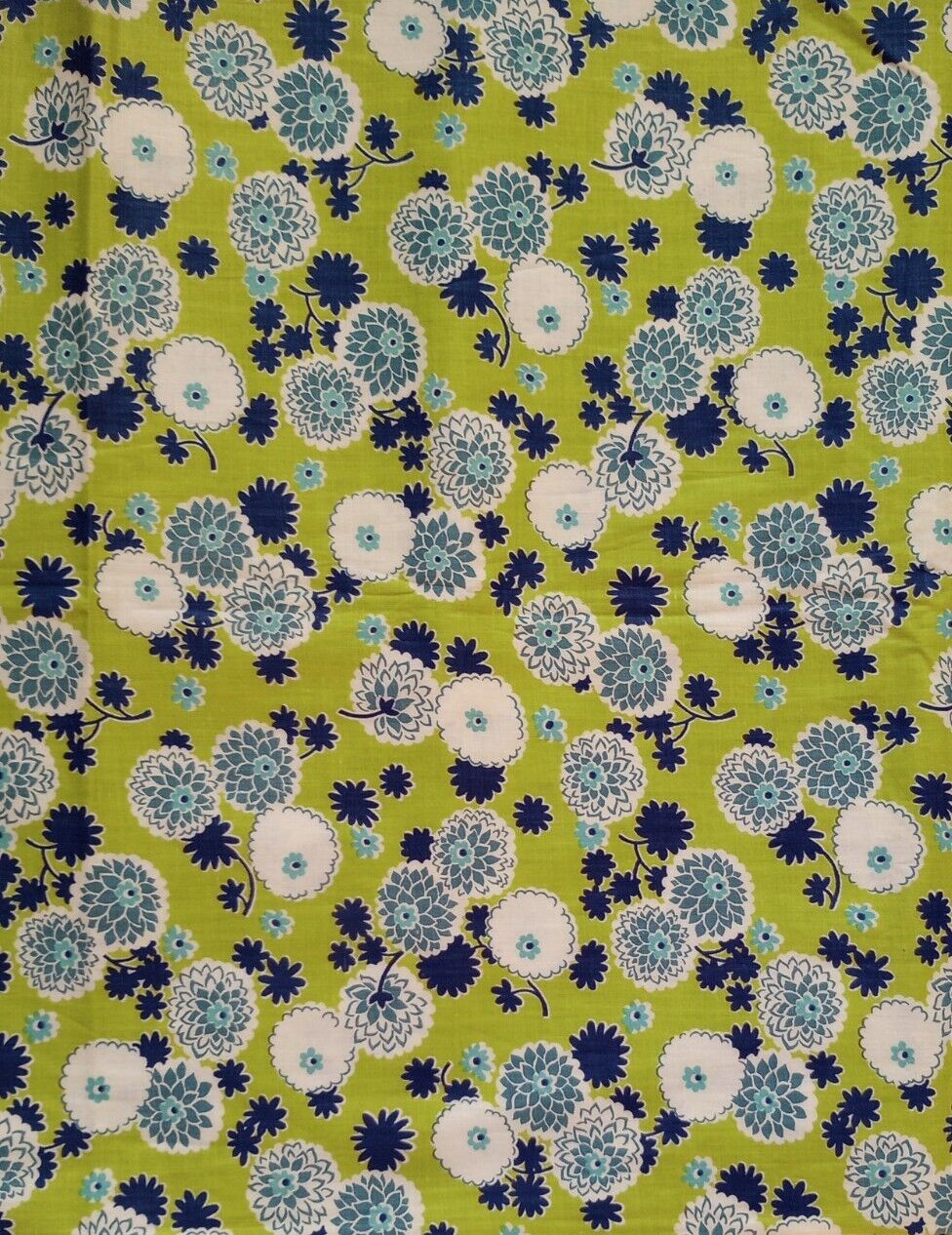 VTG 30s 40s FABRIC 34 Wide White Blue Flowers Green Quilting Dress Fabric BHTY