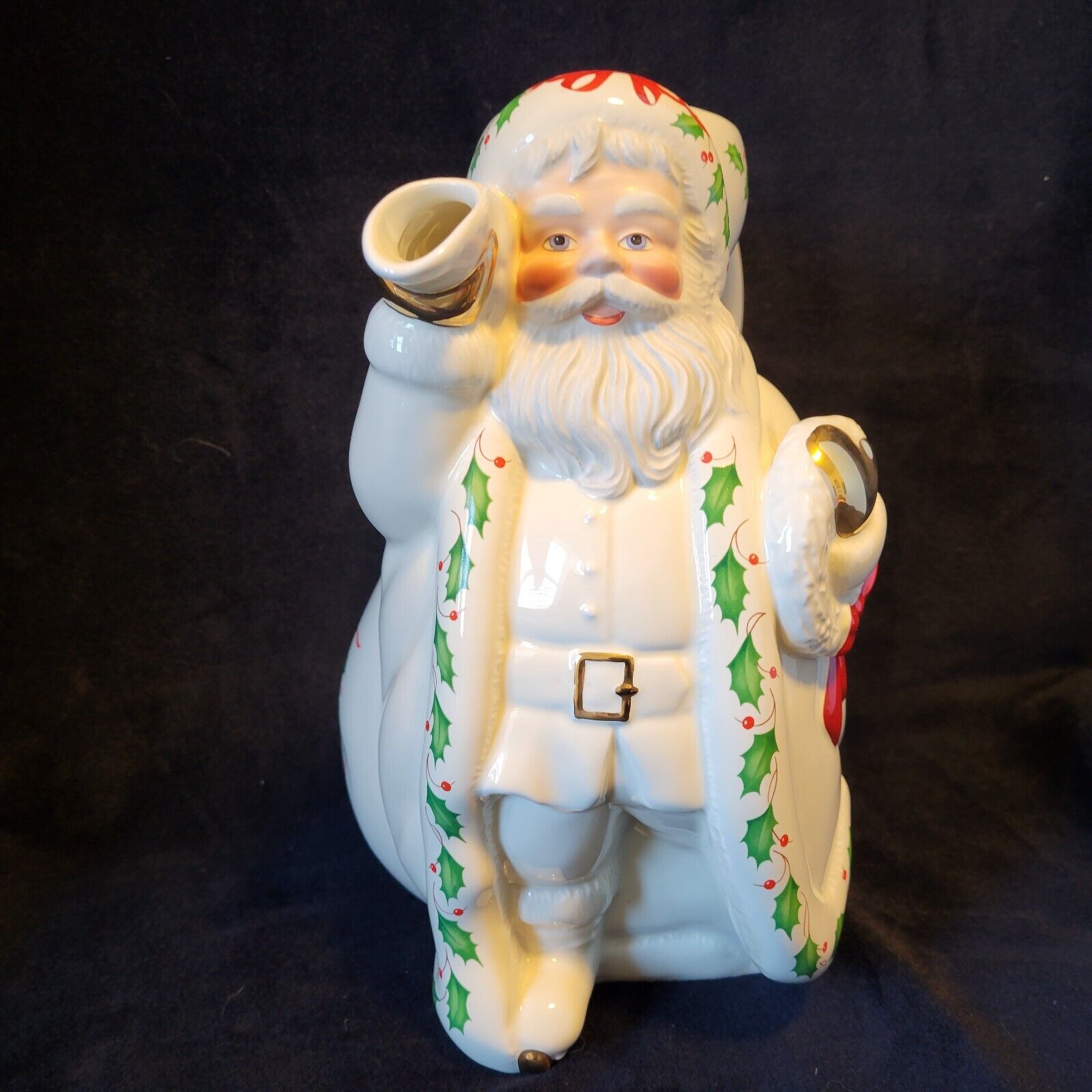 Lenox Holiday Collection Vintage 1999 Holly Berry Santa Pitcher Christmas Decor