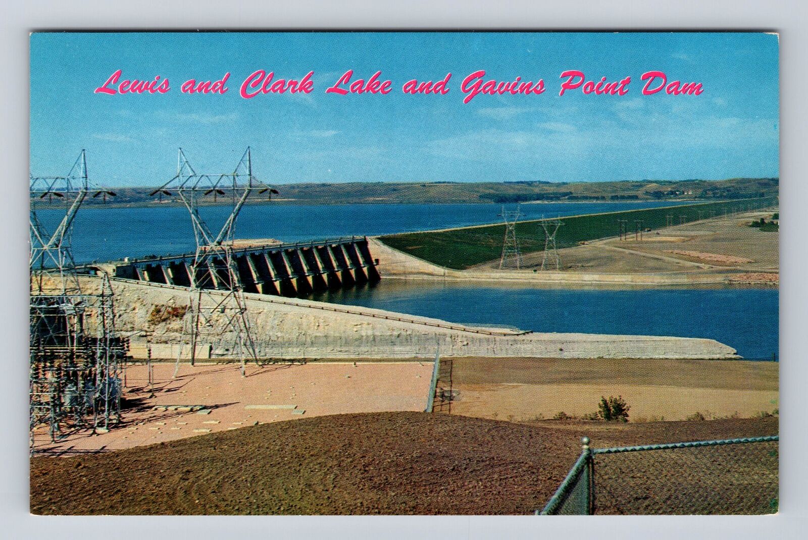 Yankton SD- South Dakota, Lewis And Clark Lake Gavins Point Dam Vintage Postcard