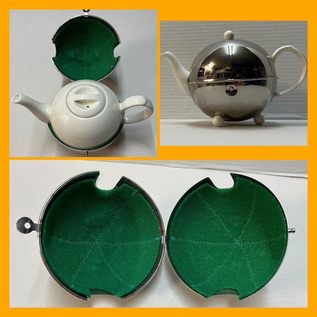 Vintage Art Deco Insulated Teapot Made England Mid-Century Stainless Steel EUC