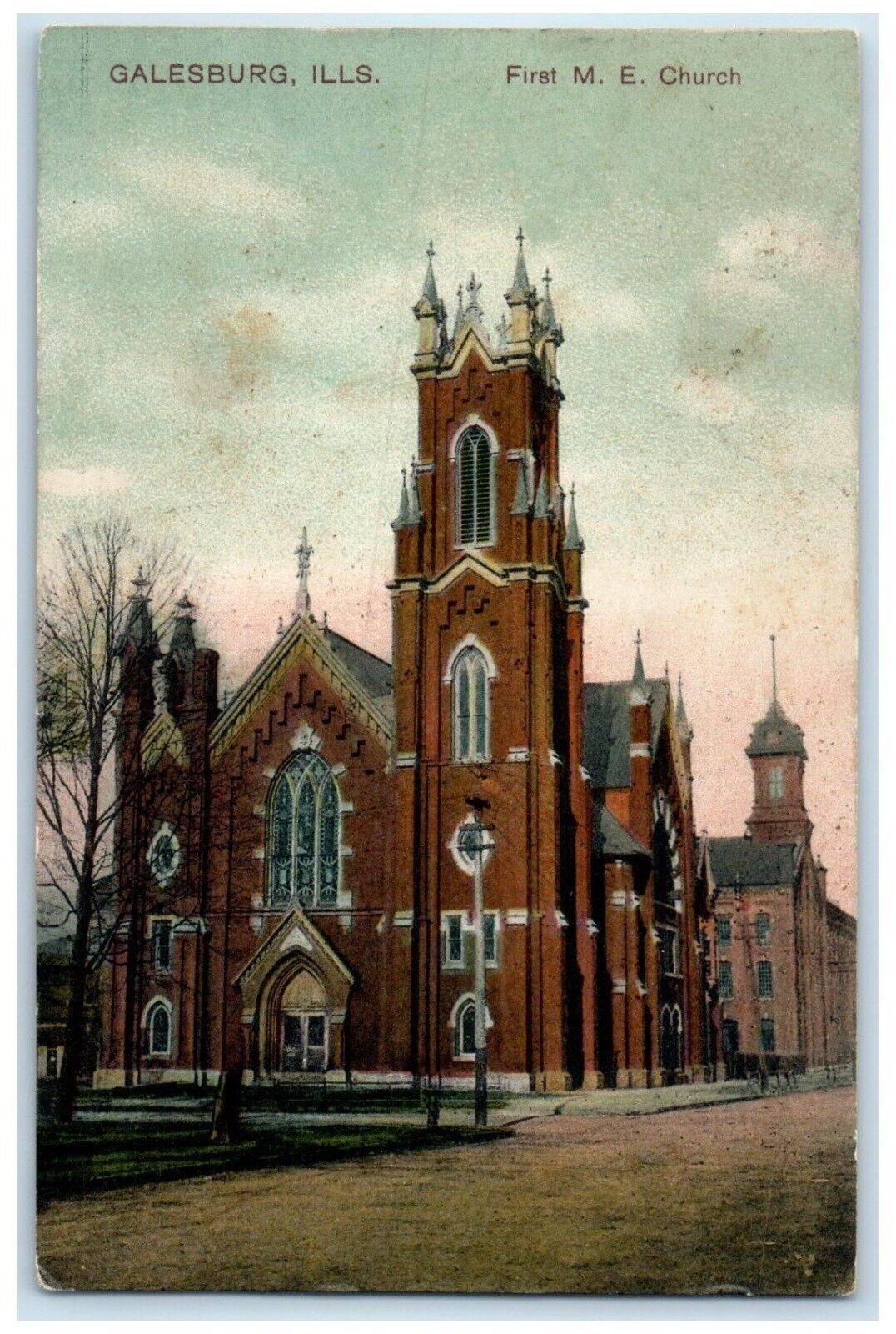 1909 First ME Church Scene Street Galesburg Illinois IL Posted Antique Postcard