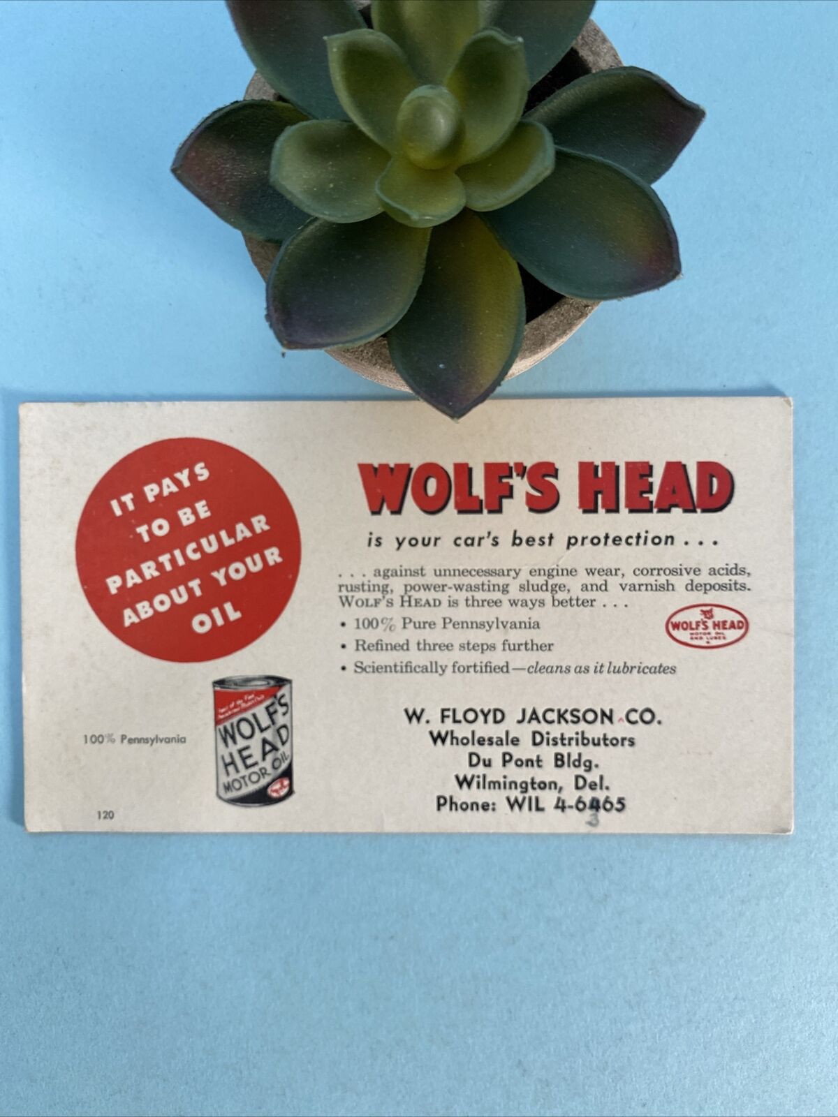 Vintage WOLF'S HEAD MOTOR OIL vintage art print Ad Ink Blotter Card
