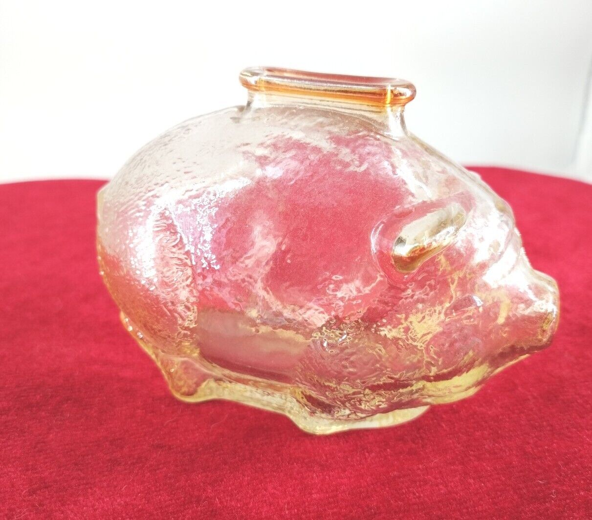 Vintage PIGGY BANK Light Amber Glass Pig Coin Saver Marigold 4\