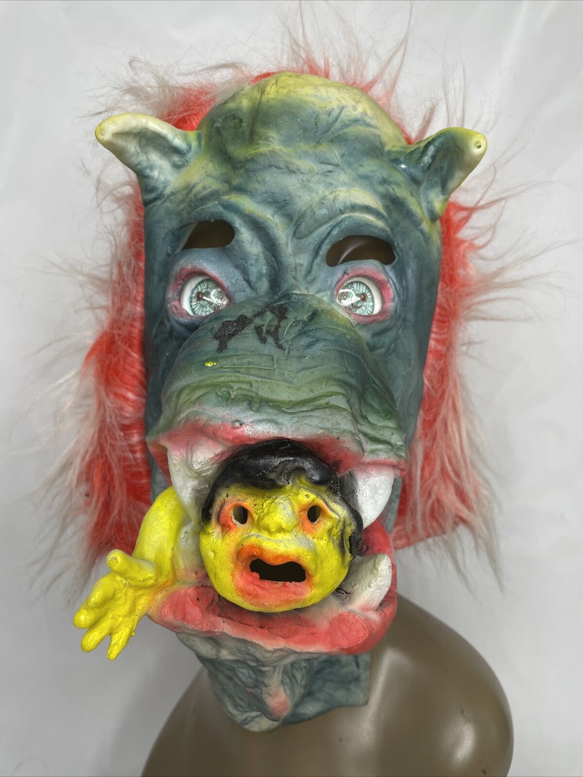 Vintage 70s 80s Topstone Halloween Mask Rubber Demon Monster Light Up Eyes