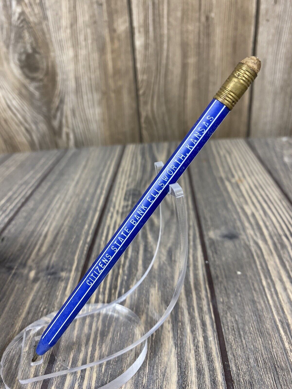 Vintage Citizens State Bank Ellsworth Kansas Blue Pen With Eraser Advertisement