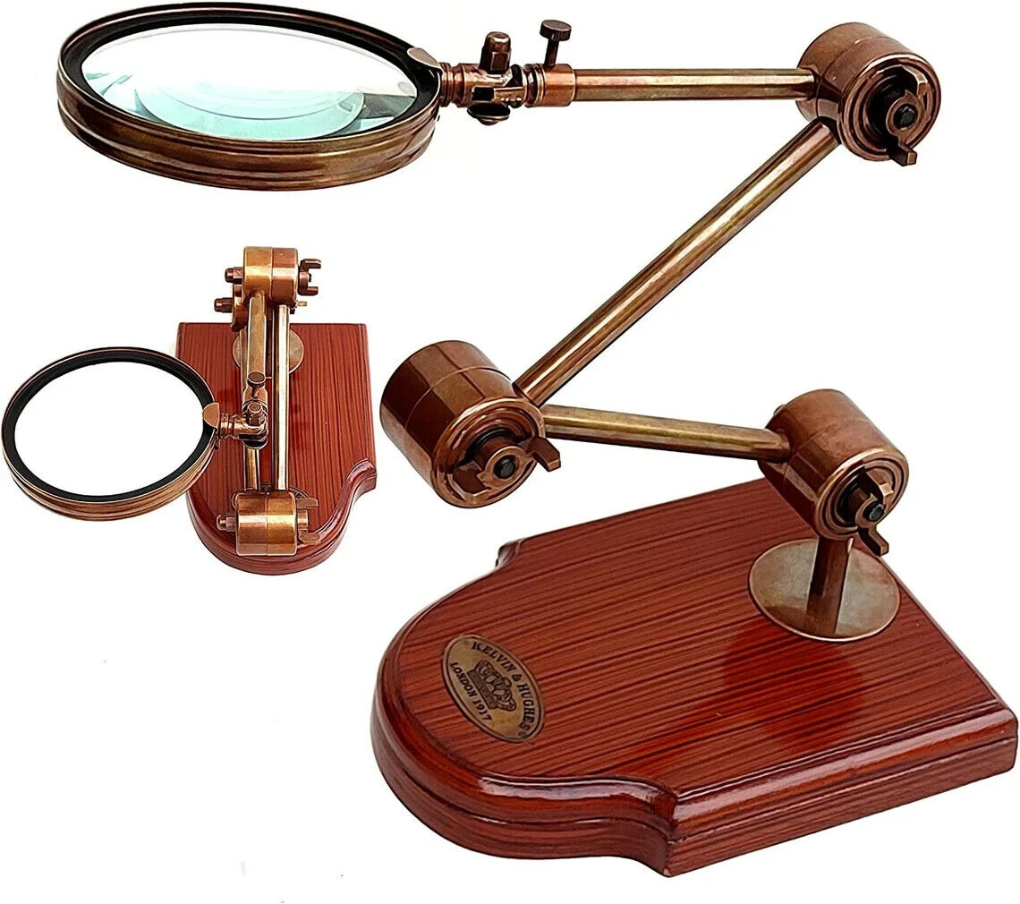 Antique Desk Magnifier Moveable Lens Kelvin & Hugnes London Marine Adjustable