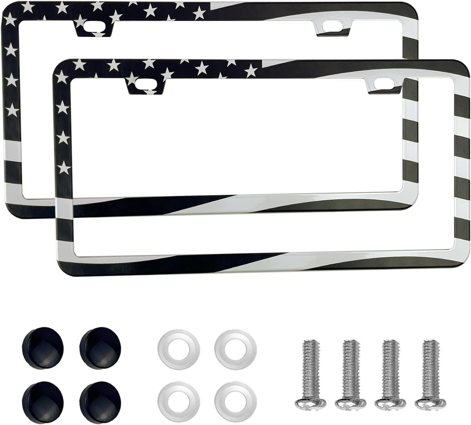 2PCS Premium American Flag License Plate Frame, Black License Plate Frames, 2 Ho