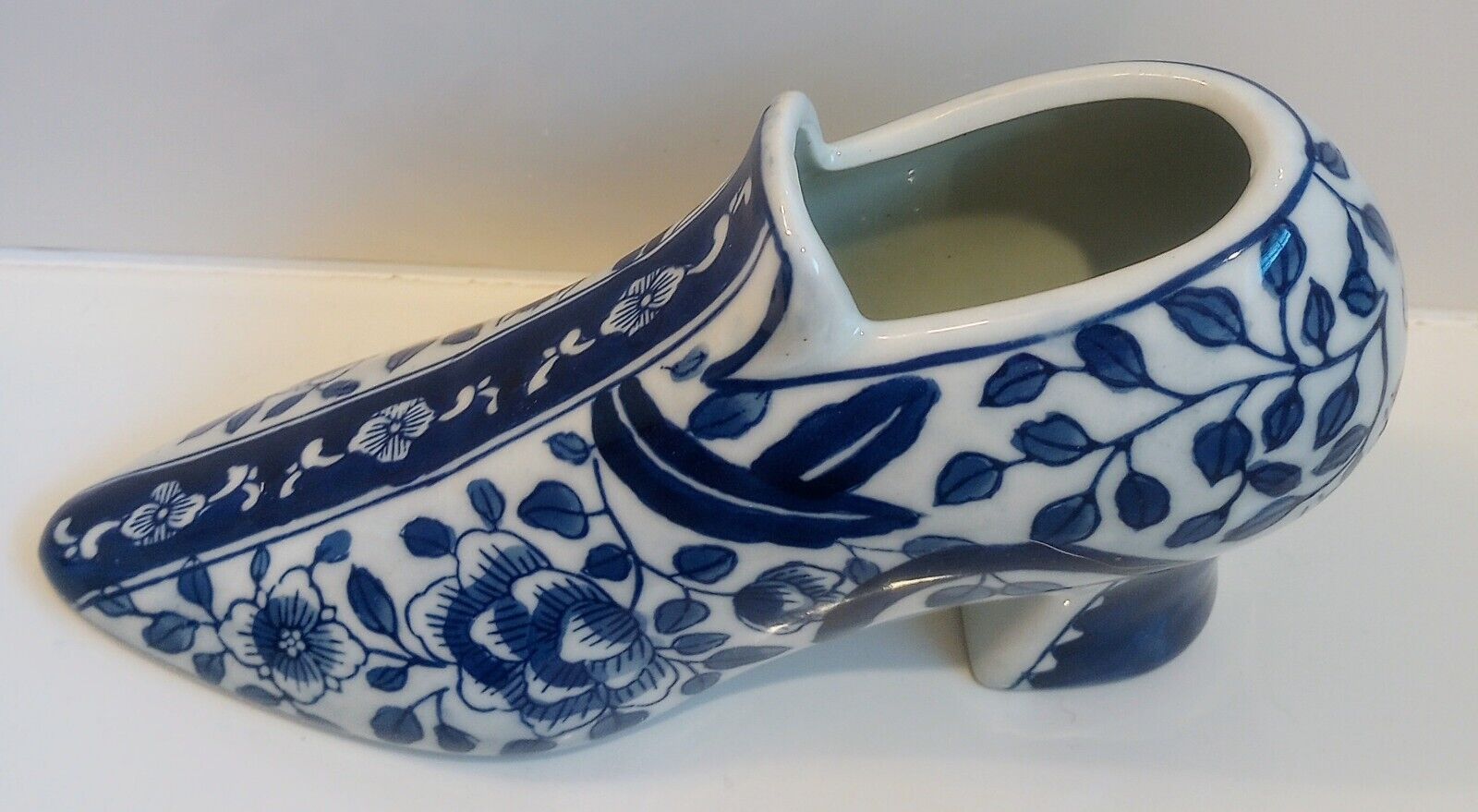 Vintage Blue & White Ceramic Victorian Style Shoe Planter
