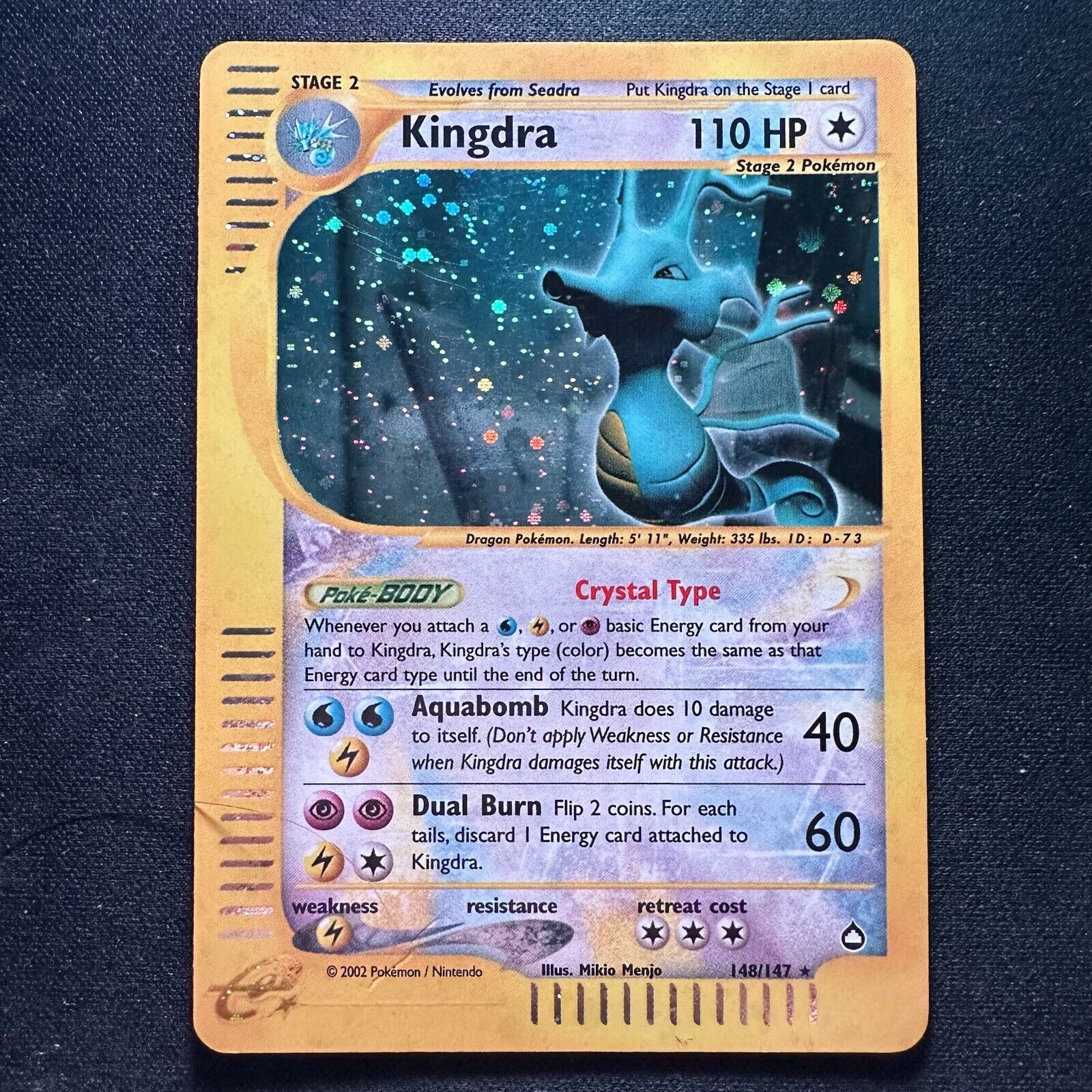 Kingdra 148/147 Aquapolis Rare Crystal Holo Pokemon Card 