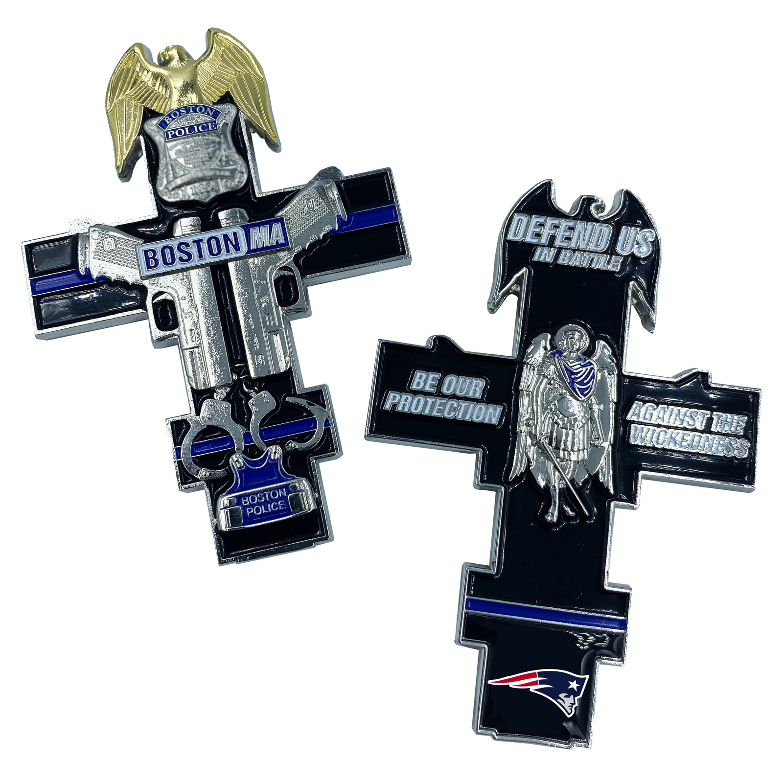 FF-002 New England Patriots inspired Boston Police Thin Blue Line St. Michael Cr