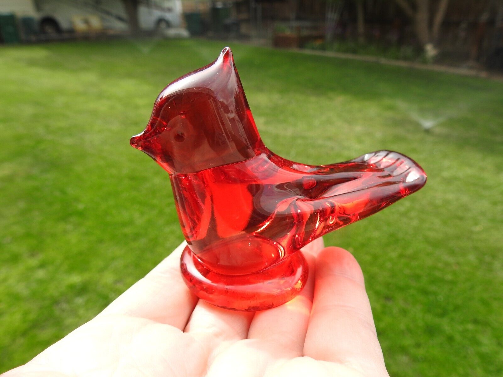 Vintage Red Cardinal Glass Bird of Love Signed Ron Ray 1994 3\