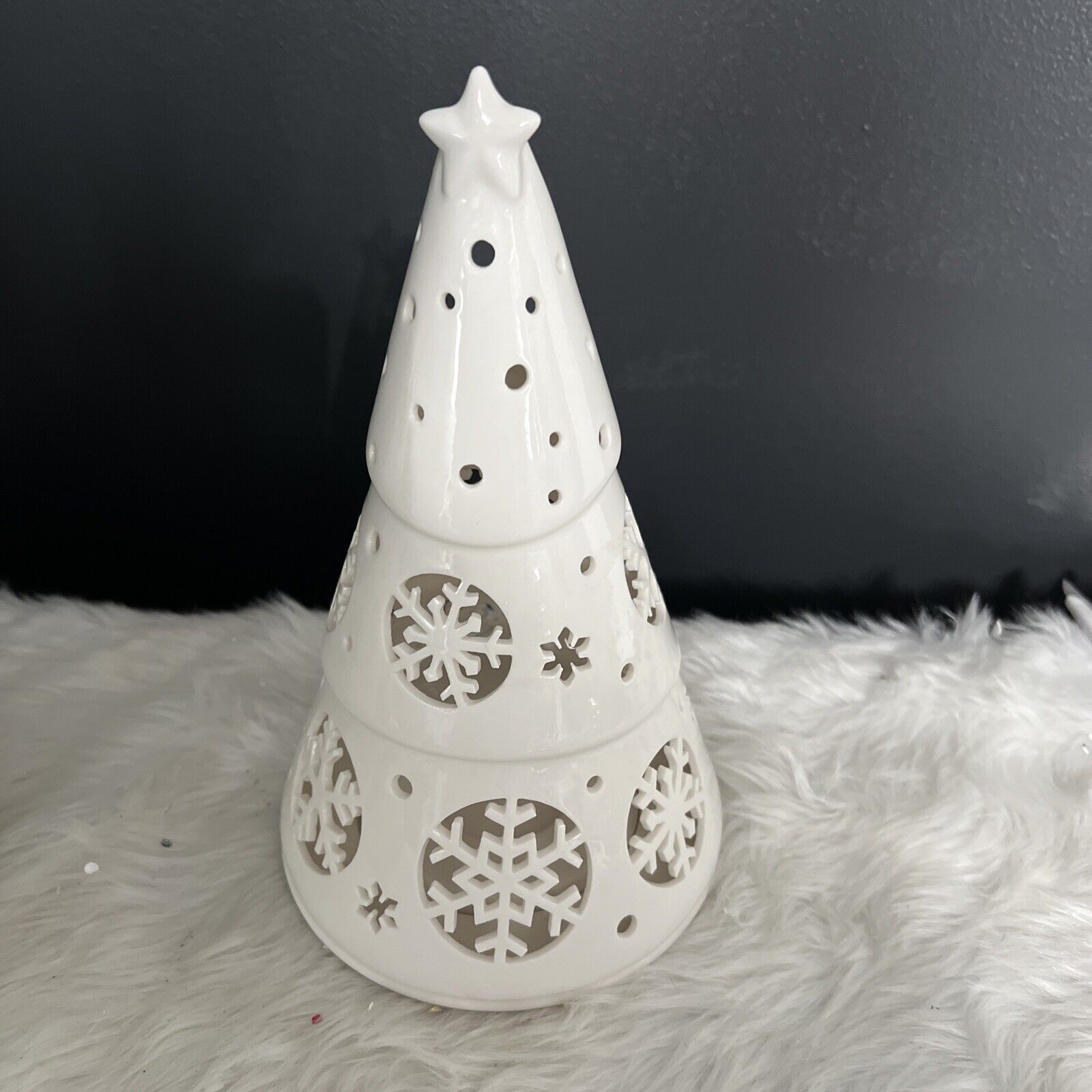 PartyLite Winter Snow Christmas Snowflake Tree Tealight Holder P90854 2 pc New