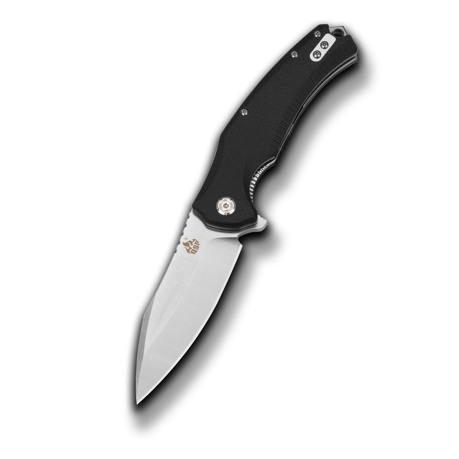 QSP Snipe Liner Lock Pocket Knife Black G10 Handle Plain Satin D2 Edge QS121-C
