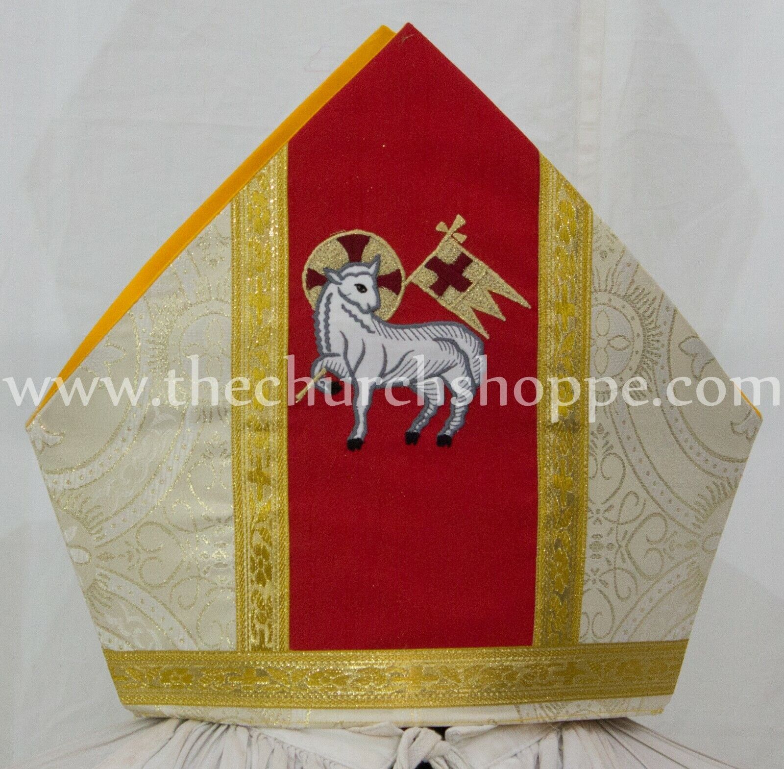 New Metallic Gold Mitre with Agnus Dei embroidery,mitra,Bishop's Mitre