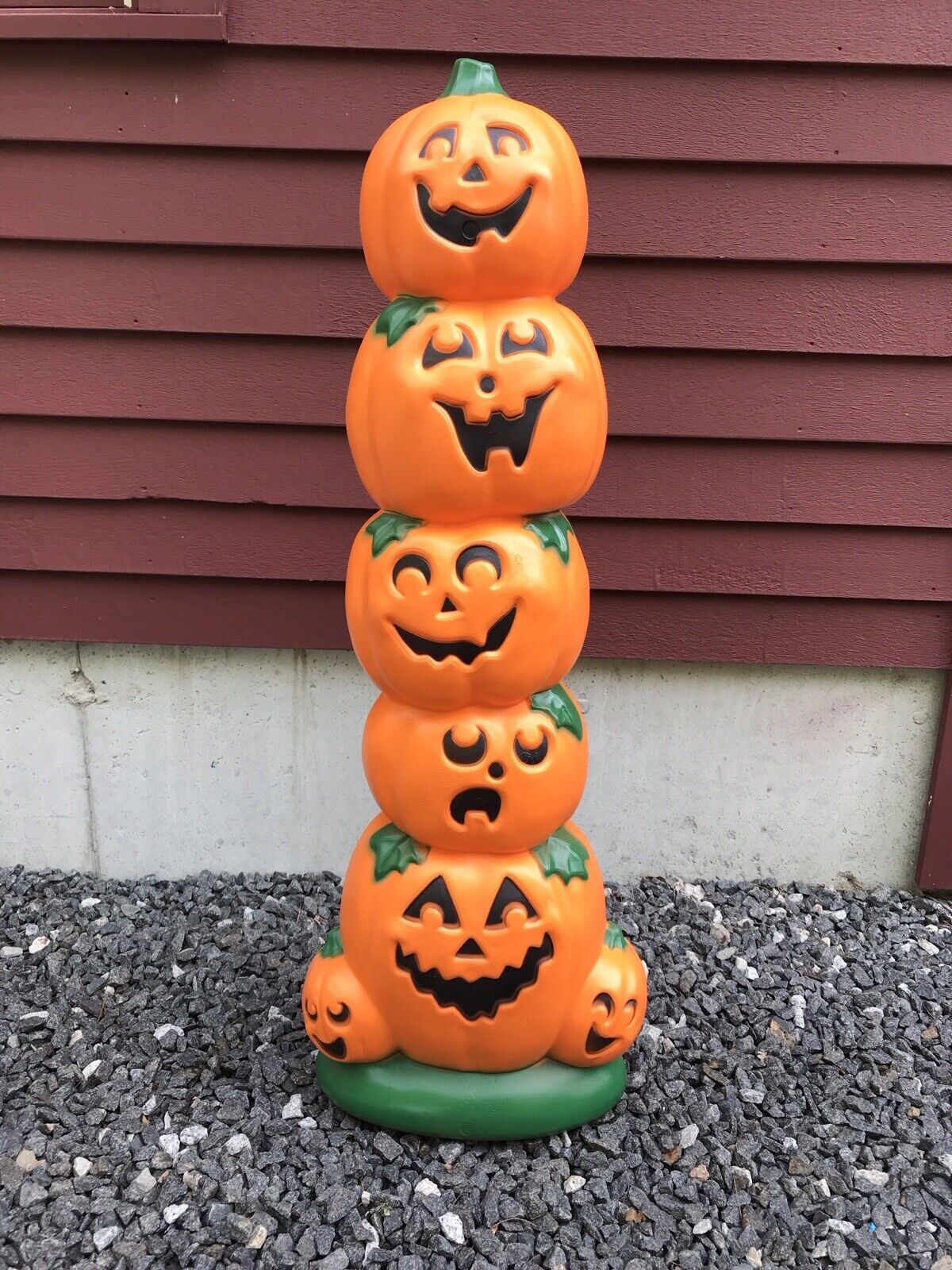 Blow Mold Halloween Pumpkin Stack Sunhill Mold Lighted Two Bulb 38” Inches U.S.A