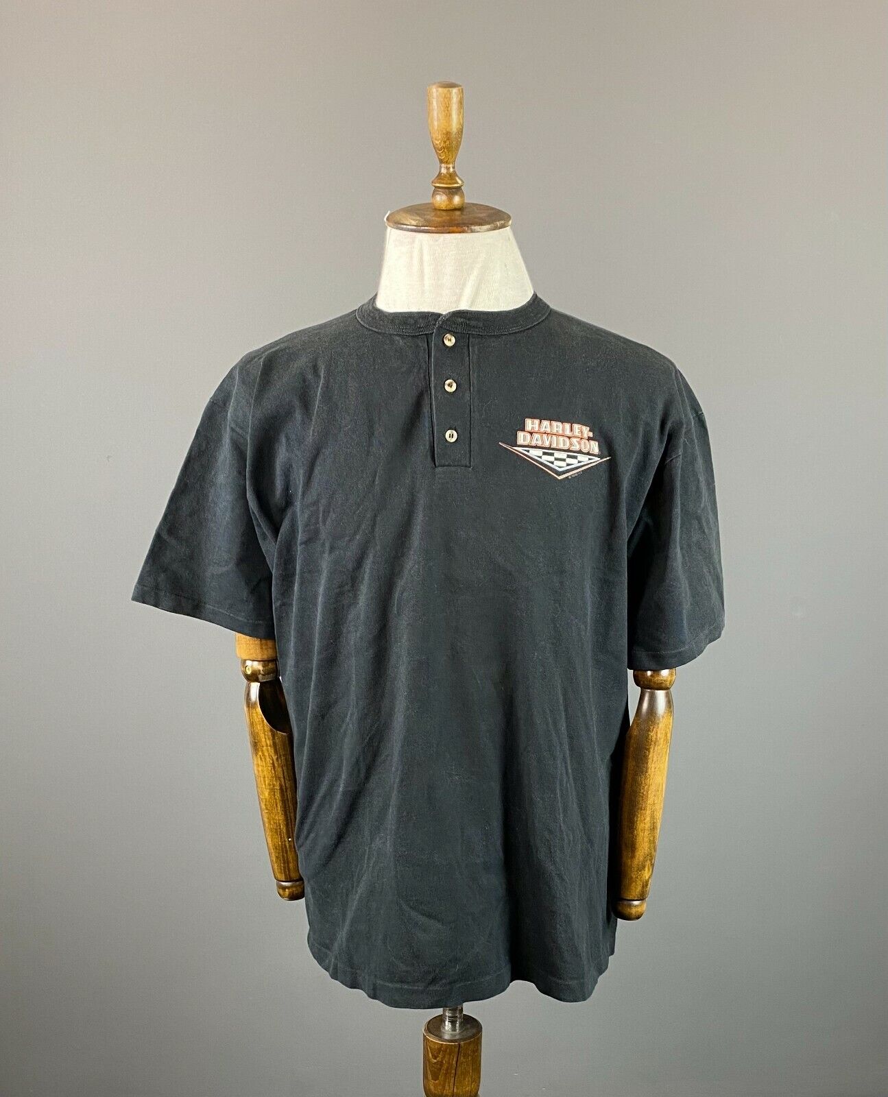 Vintage Men HARLEY DAVIDSON PETERSON'S Black Short Sleeve Polo Shirt Size XL