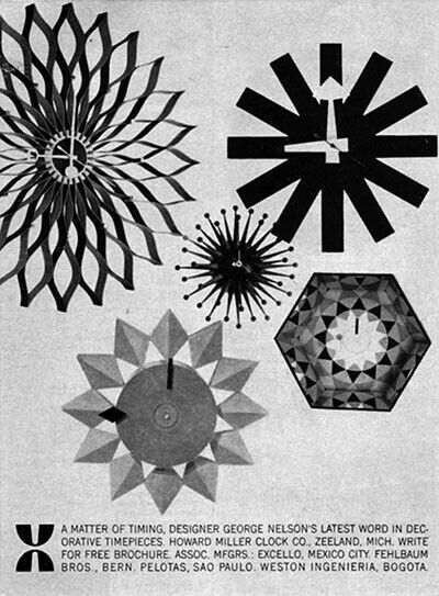 Howard Miller GEORGE NELSON Sunflower Clock ASTERISK Butterfly 1961 Magazine Ad