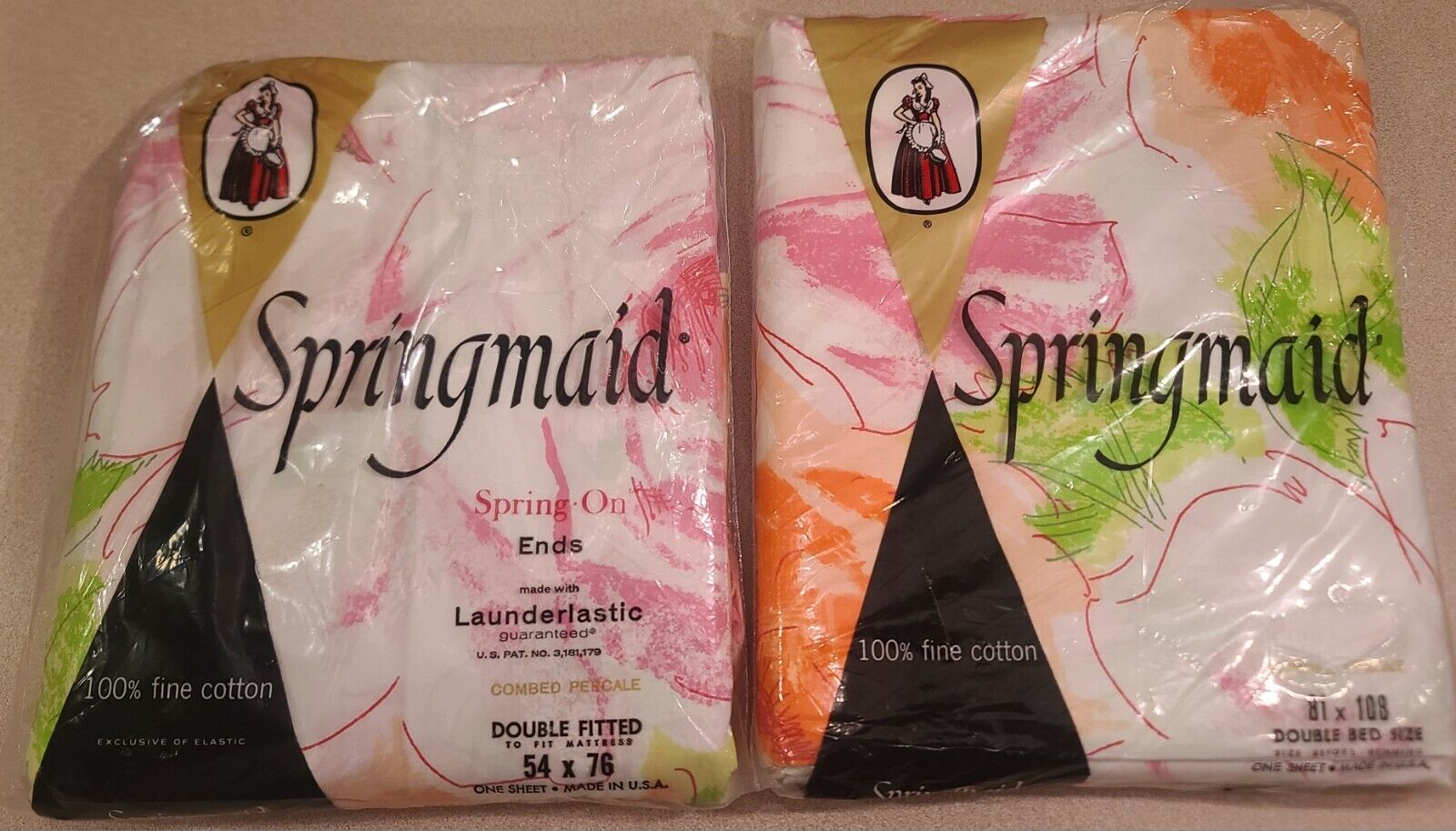 Vintage Springmaid double FULL bed fitted & flat sheet set Combed PERCALE floral