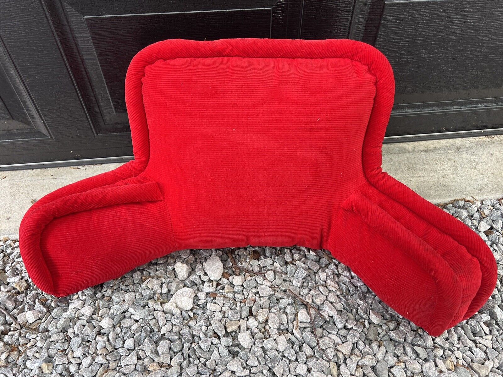 Vtg Lg CORDUROY BEDREST PILLOW Arms Reading Support Red Bed Rest AS IS