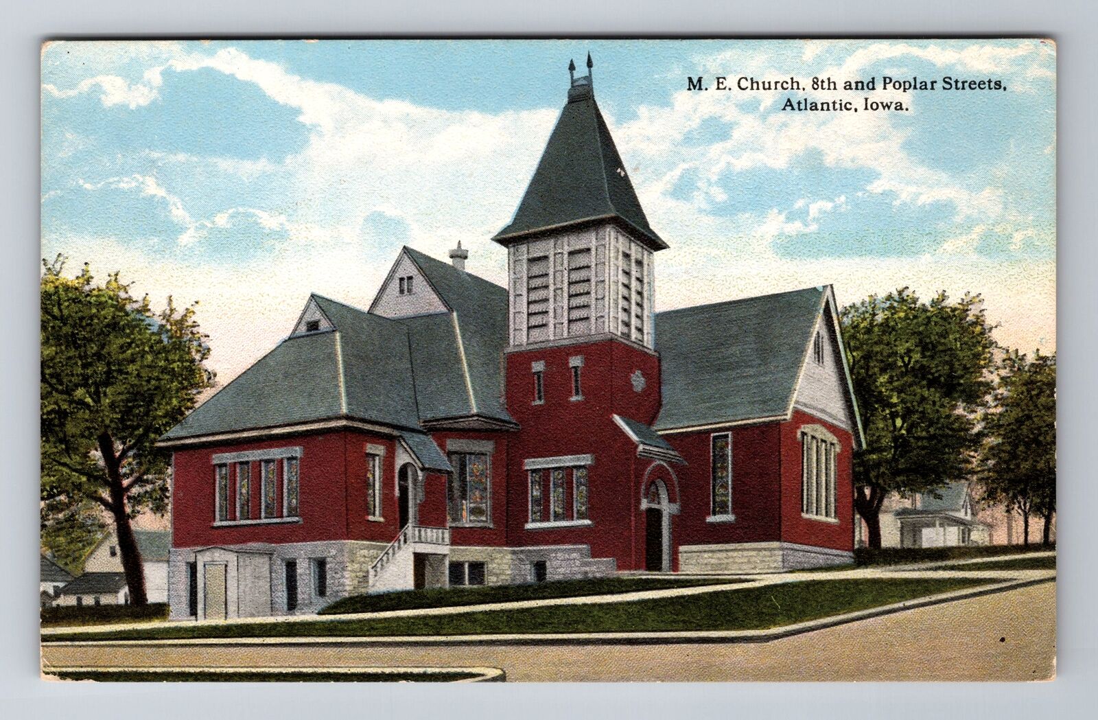Atlantic IA-Iowa, ME Church, Religion, Antique, Vintage Souvenir Postcard