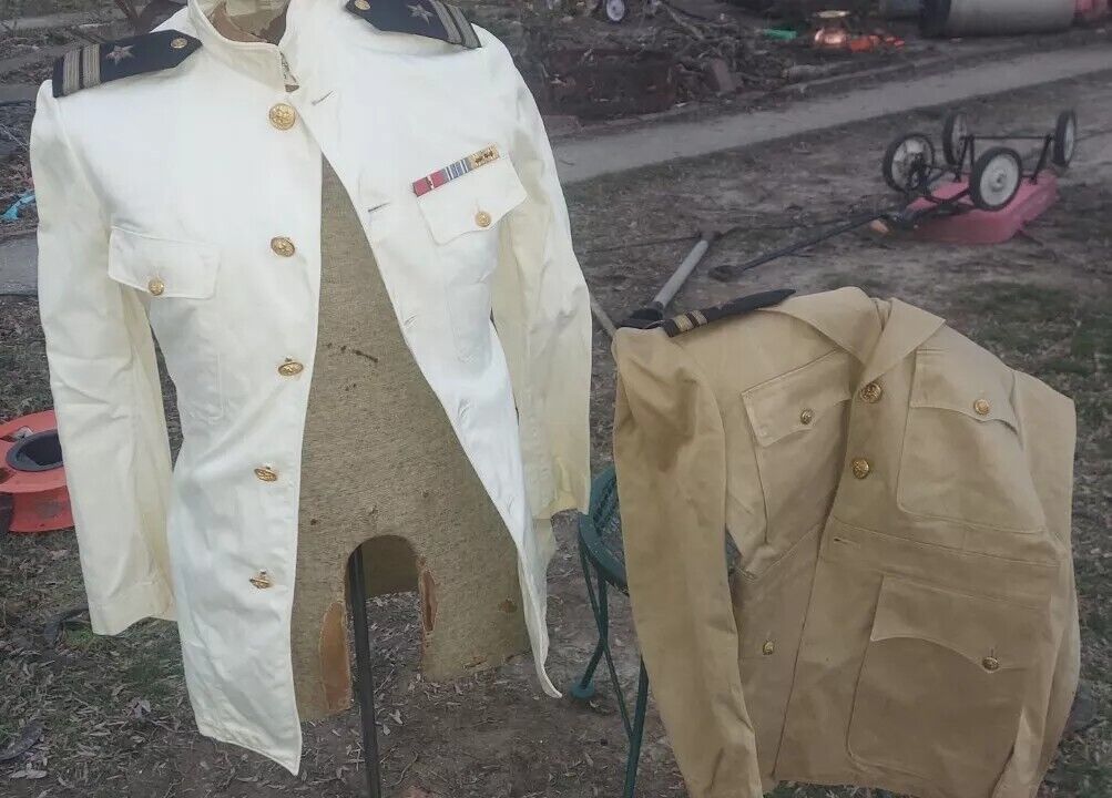 Vintage WWII Idd US Navy Hecht Comp Officers Jacket Set 2 Uniforms 