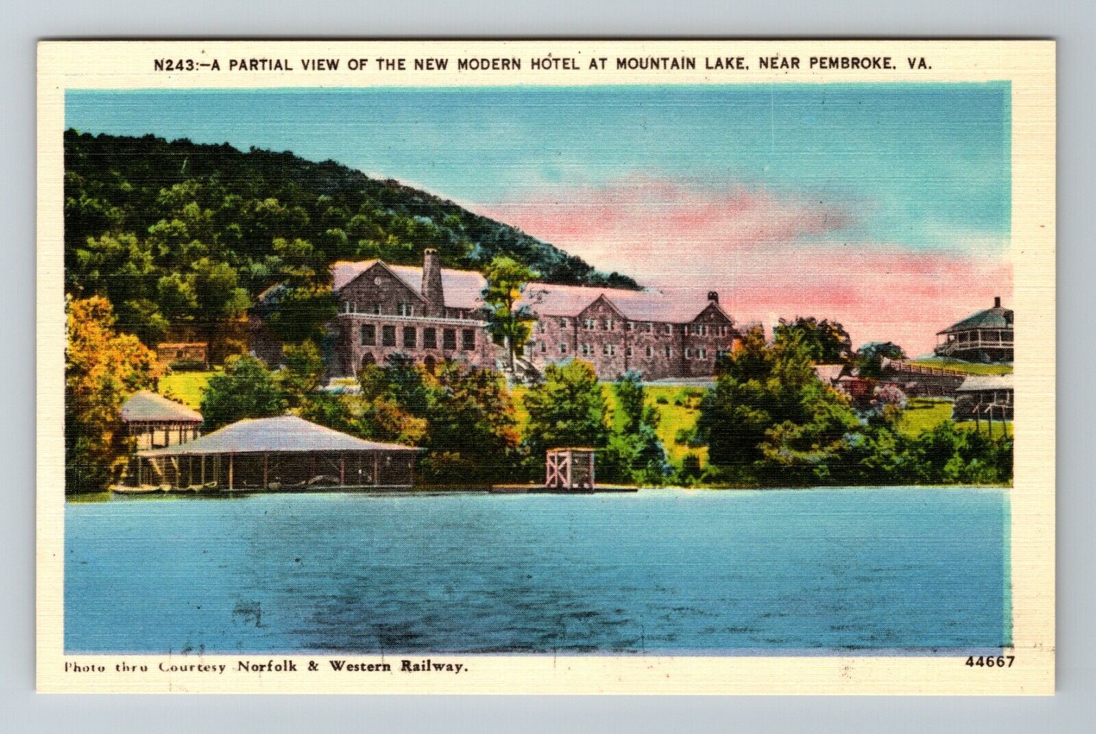 Pembroke VA-Virginia, Mountain Lake, New Modern Hotel Vintage Souvenir Postcard
