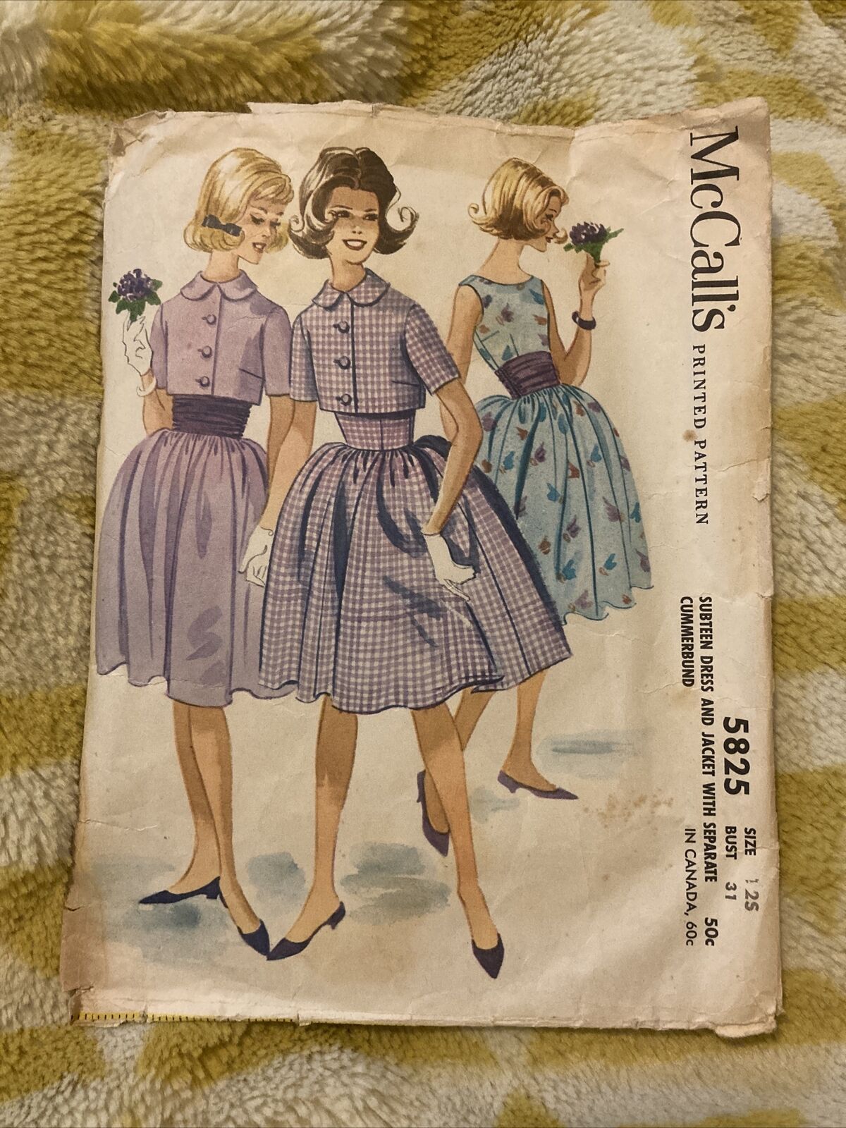 Vintage 1961 Sewing Pattern McCalls 5825 Ladies Dresses Printed Pattern cut BT