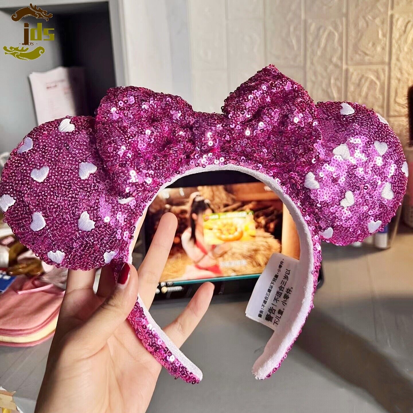 Rare Minnie Pink Sequin Bow Valentines Heart Disney Parks Ears Headband