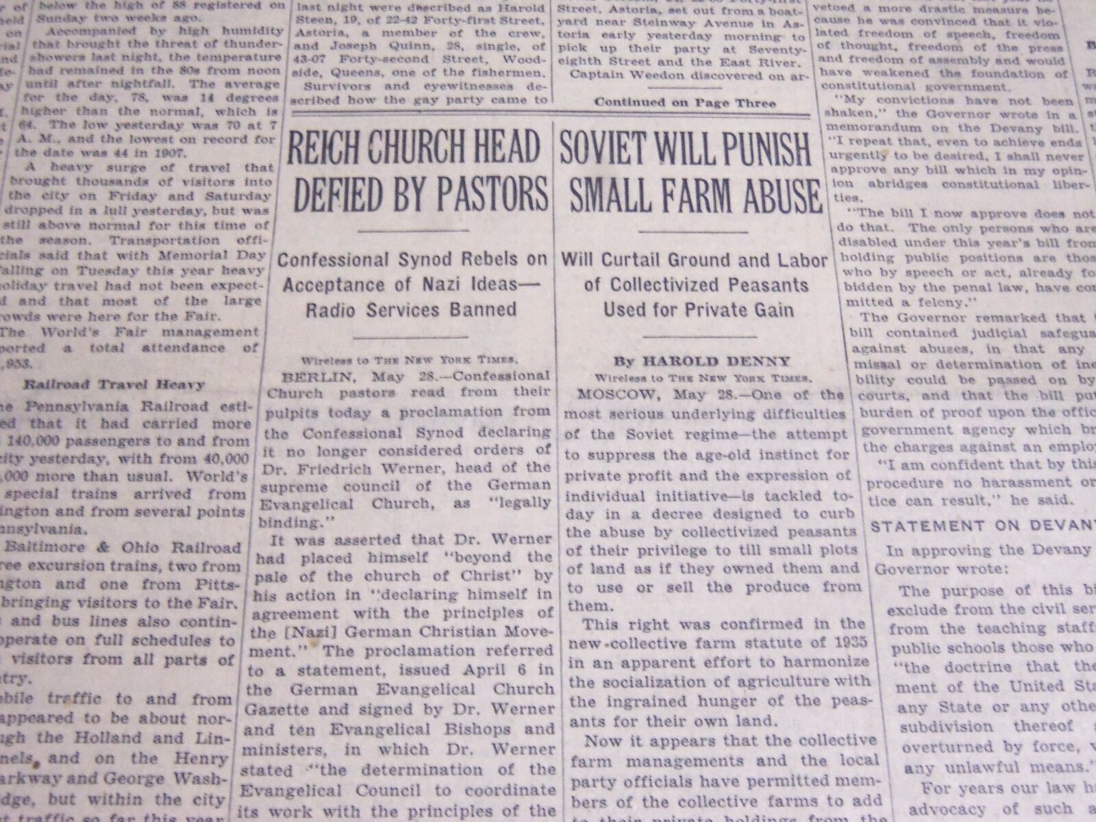 1939 MAY 29 NEW YORK TIMES - REICH CHURCH HEAD DEFIED BY PASTORS - NT 6848