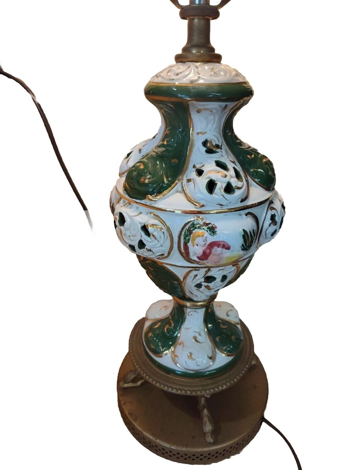 Vintage Italian Capodimonte Figural Porcelain Table Lamp with Dolphin Base